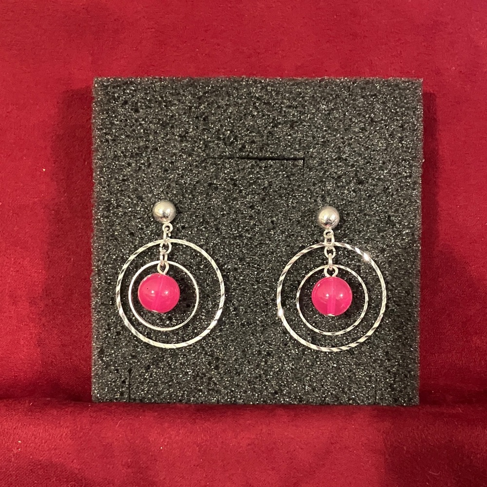 Elegant Silver and Pink Hoop Earrings